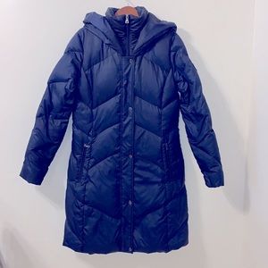 Navy 3/4 Length Hooded Puffer